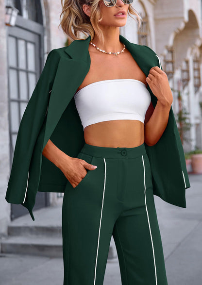 Osonn 2 Piece Blazer Outfits Business Casual Oversized Jacket Wide Leg Work Pants Dressy Suit Set