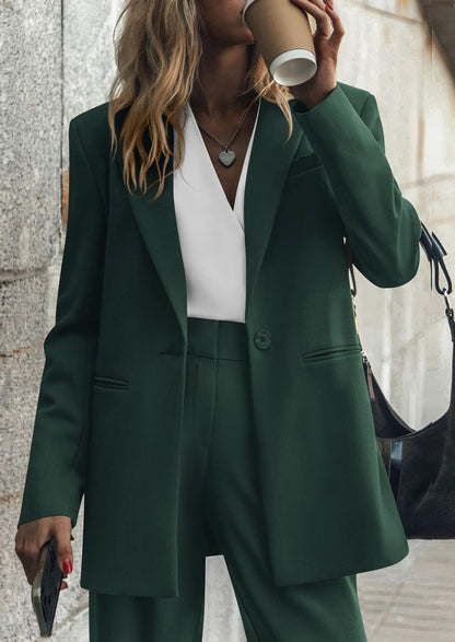 Osonn Women's Fall Two Piece Outfits Dressy Blazer Jacket and Wide Leg Pants Pockets Business Casual Office Suit Sets