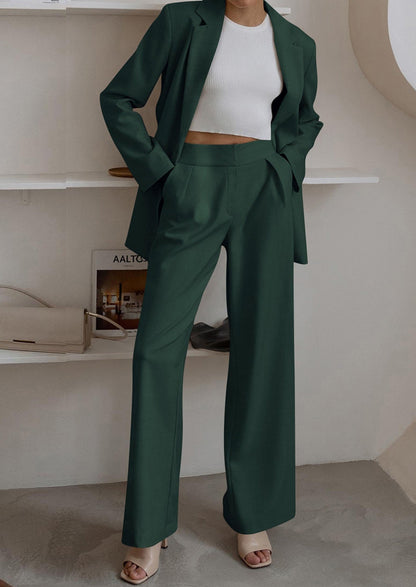 Osonn Women's Fall Two Piece Outfits Dressy Blazer Jacket and Wide Leg Pants Pockets Business Casual Office Suit Sets