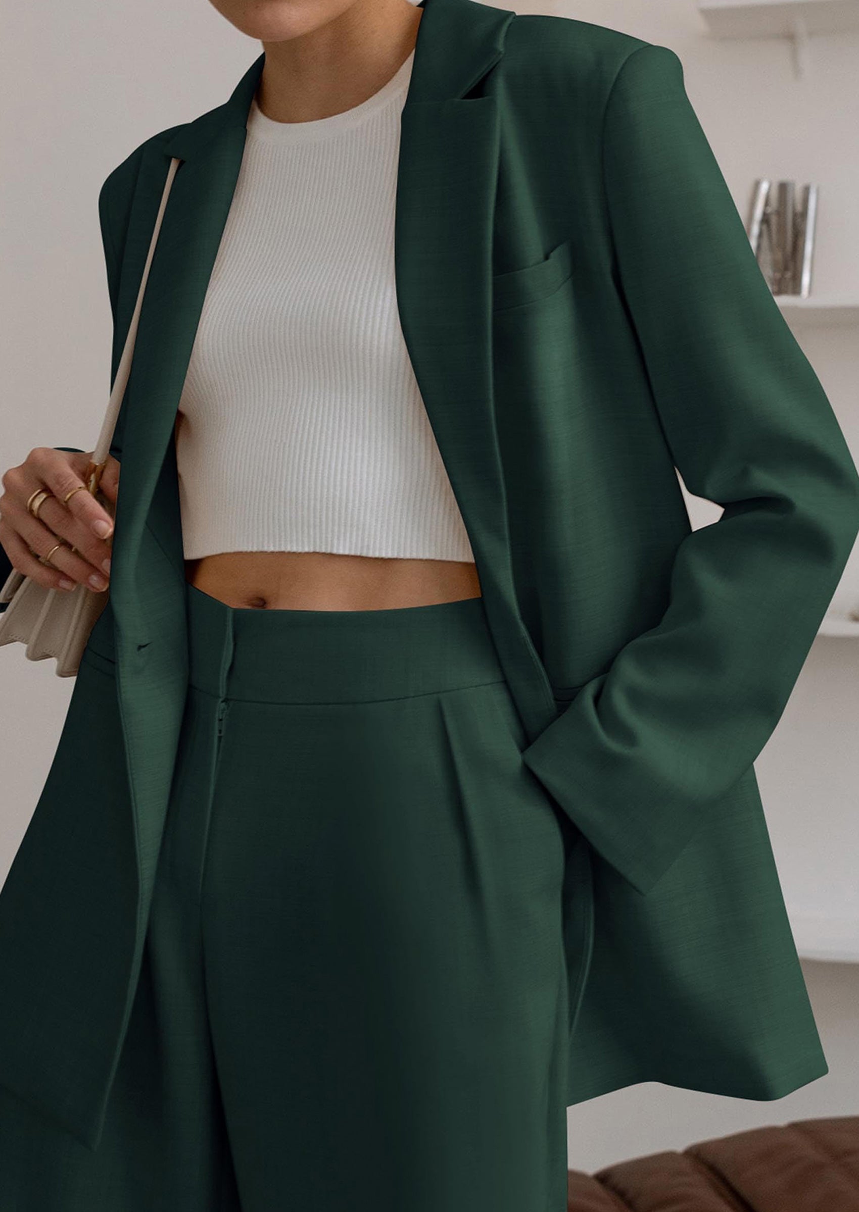 Osonn Women's Fall Two Piece Outfits Dressy Blazer Jacket and Wide Leg Pants Pockets Business Casual Office Suit Sets
