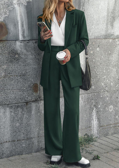 Osonn Women's Fall Two Piece Outfits Dressy Blazer Jacket and Wide Leg Pants Pockets Business Casual Office Suit Sets