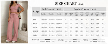 Osonn Women's 2 Piece Matching Lounge Sets Ribbed Short Sleeve Crop Tops Wide Leg Pants Summer Airport Outfits