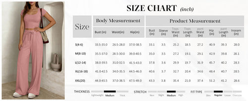 Osonn Women's 2 Piece Matching Lounge Sets Ribbed Short Sleeve Crop Tops Wide Leg Pants Summer Airport Outfits