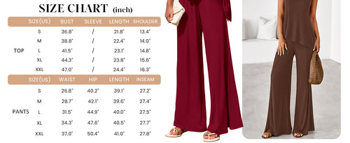 Osonn Women's Two Piece Matching Lounge Sets Asymmetrical Split Tank Tops Wide Leg Pants Summer Outfits Tracksuit