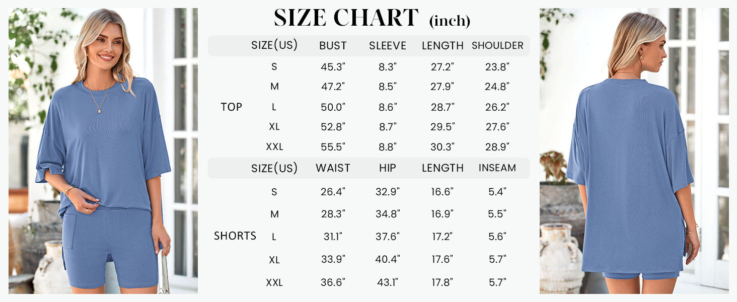 Osonn Women's Two Piece Lounge Set Summer Casual Oversized Shirts Biker Shorts Matching Airport Travel Outfit
