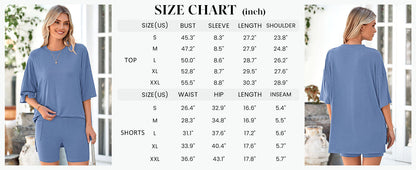 Osonn Women's Two Piece Lounge Set Summer Casual Oversized Shirts Biker Shorts Matching Airport Travel Outfit