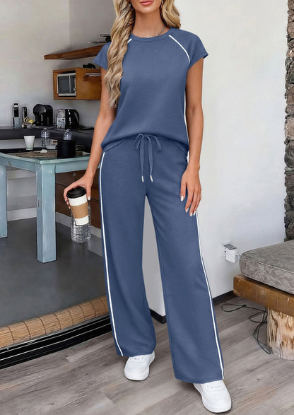 Osonn Women's 2 Piece Lounge Sets Summer Cap Sleeve Tops Wide Leg Pants Travel Outfits Matching Fashion Clothing