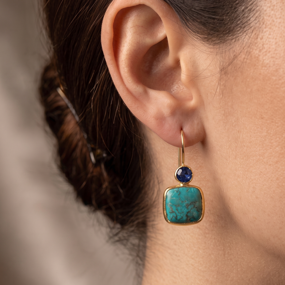 Gold Ornate Turquoise Earrings — image 2