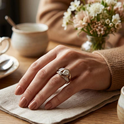 Vintage Irregular Gold Silver Zirconia Ring — image 2