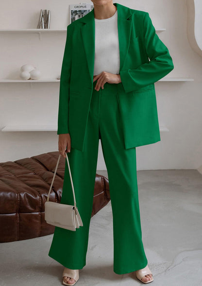 Osonn Women's Fall Two Piece Outfits Dressy Blazer Jacket and Wide Leg Pants Pockets Business Casual Office Suit Sets