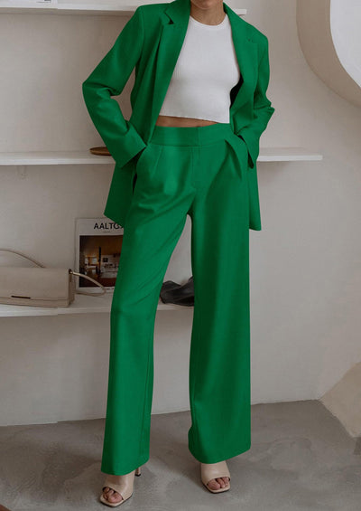 Osonn Women's Fall Two Piece Outfits Dressy Blazer Jacket and Wide Leg Pants Pockets Business Casual Office Suit Sets