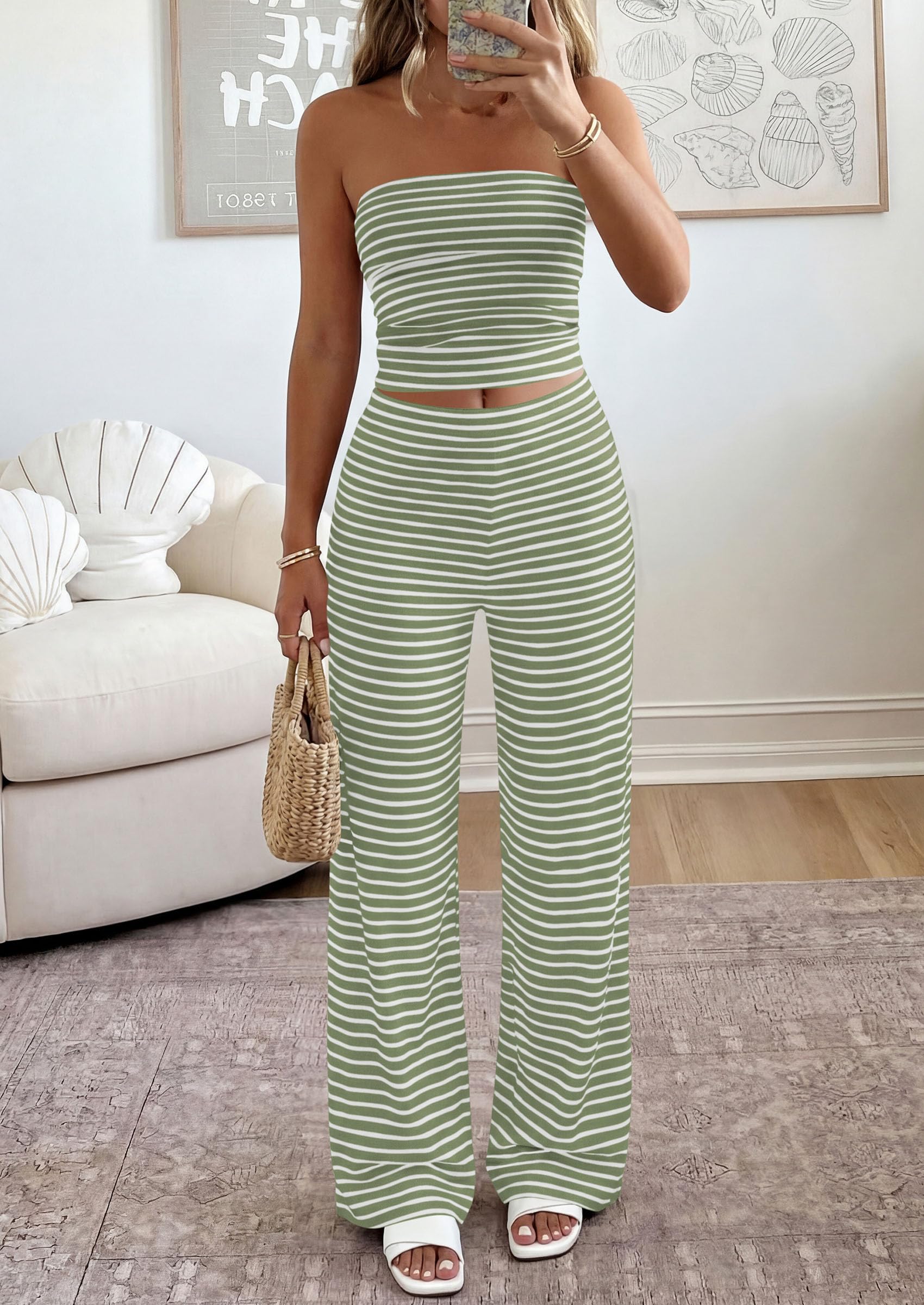Osonn Summer Sets Women 2 Piece Outfits Matching Striped Loungewear Spring Airport Travel Beach Vacation Clothes