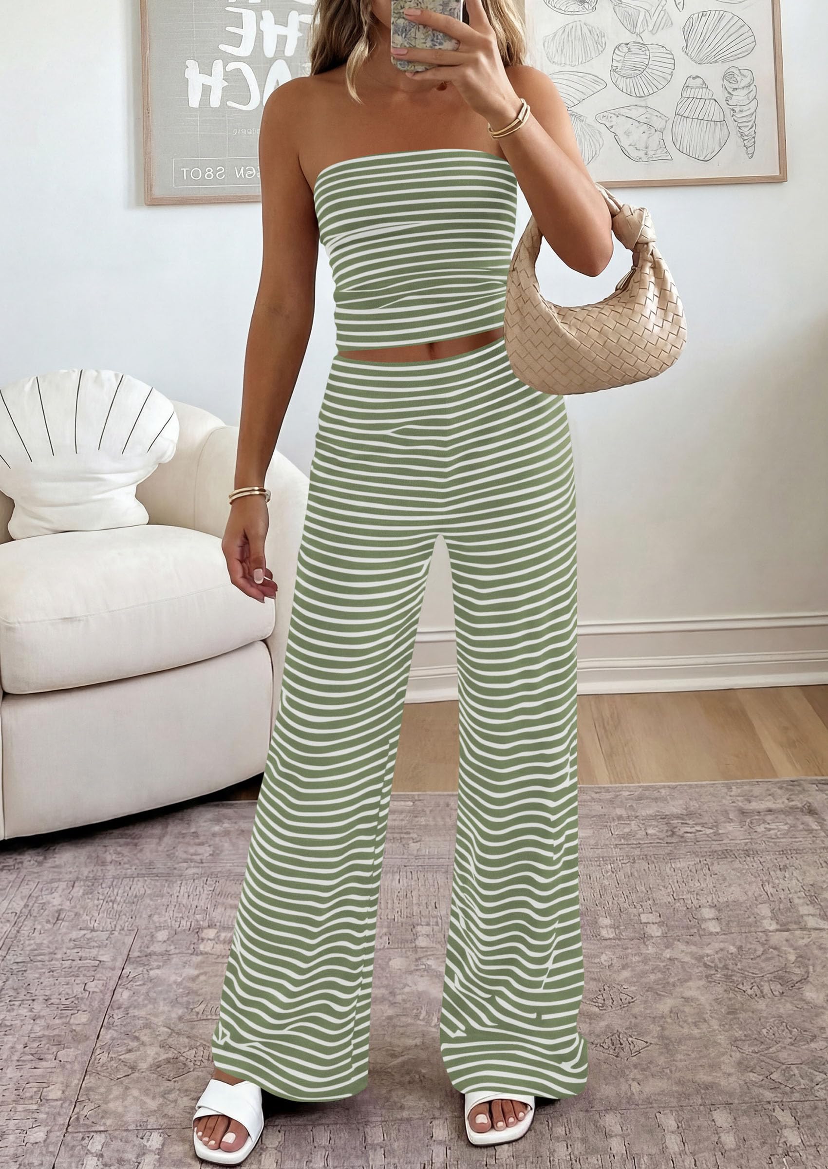 Osonn Summer Sets Women 2 Piece Outfits Matching Striped Loungewear Spring Airport Travel Beach Vacation Clothes