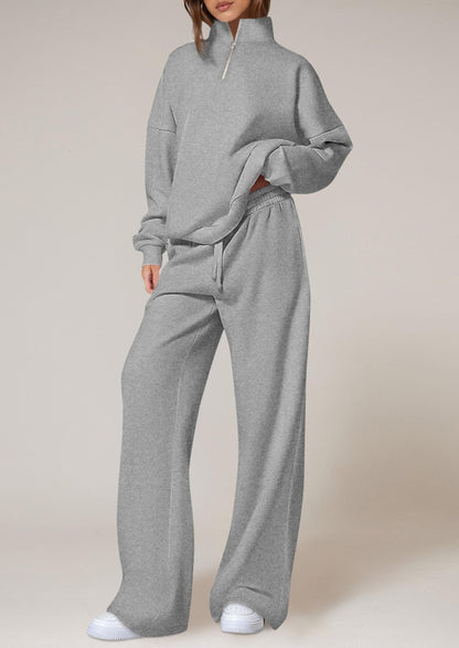 Osonn Womens Casual Two Piece Sets Fall Outfits Quarter Zip Sweatshirts Straight Leg Pants Sweatsuits Tracksuit