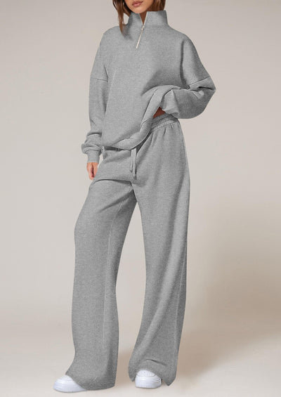 Osonn Womens Casual Two Piece Sets Fall Outfits Quarter Zip Sweatshirts Straight Leg Pants Sweatsuits Tracksuit