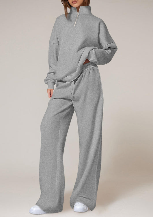 Osonn Womens Casual Two Piece Sets Fall Outfits Quarter Zip Sweatshirts Straight Leg Pants Sweatsuits Tracksuit