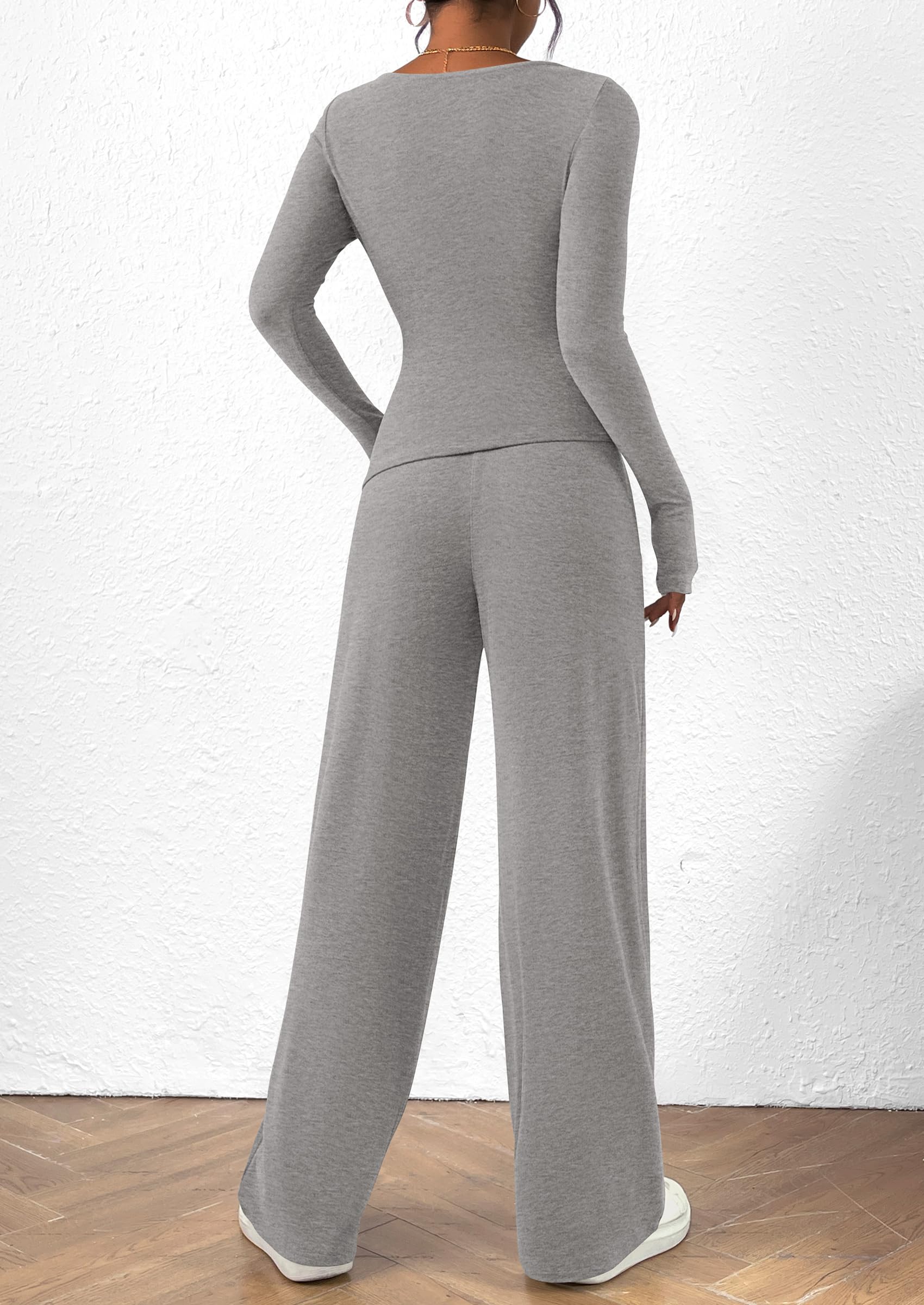 Osonn Women's 2 Piece Lounge Sets Asymmetrical Long Sleeve T Shirt Wide Leg Pants Casual Outfits Tracksuit