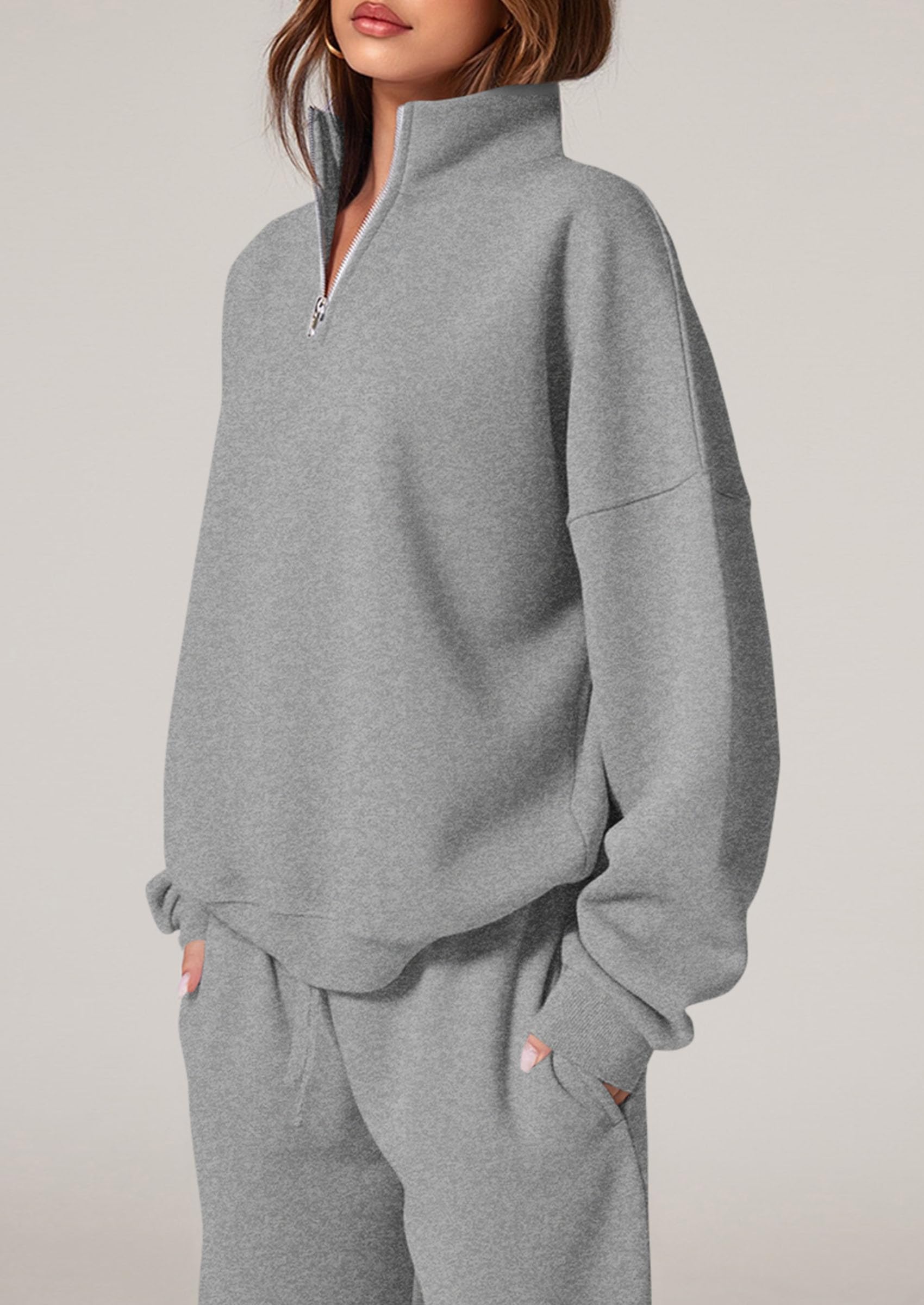 Osonn Womens Casual Two Piece Sets Fall Outfits Quarter Zip Sweatshirts Straight Leg Pants Sweatsuits Tracksuit