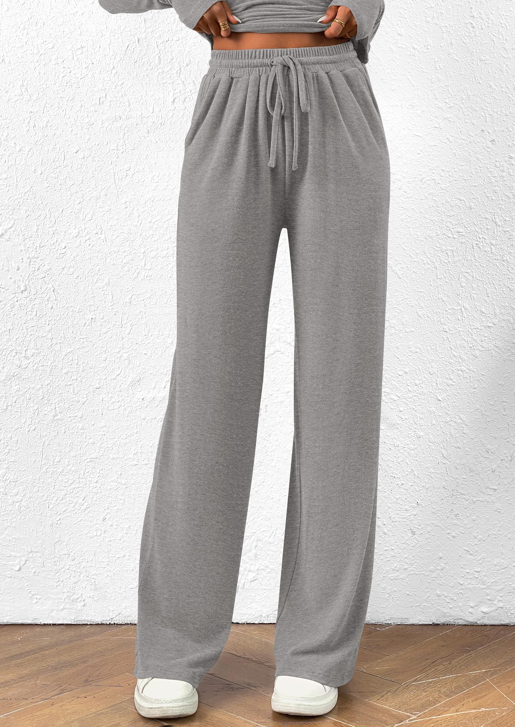 Osonn Women's 2 Piece Lounge Sets Asymmetrical Long Sleeve T Shirt Wide Leg Pants Casual Outfits Tracksuit