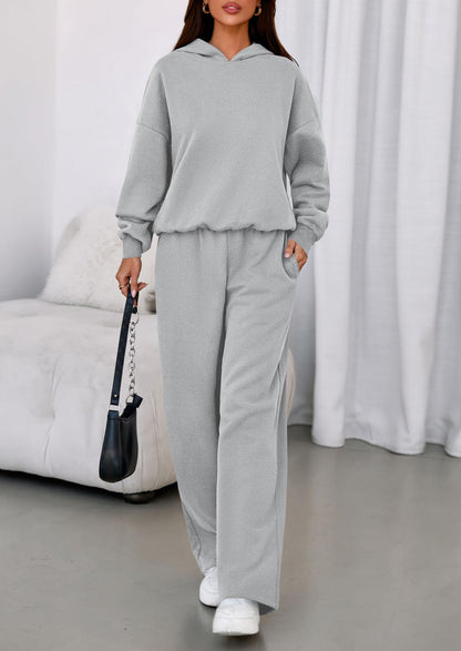 Osonn Womens Sweatsuits 2 Piece Set Casual Winter Long Sleeve Hoodie Loose Wide Leg Sweatpants Fall Tracksuit