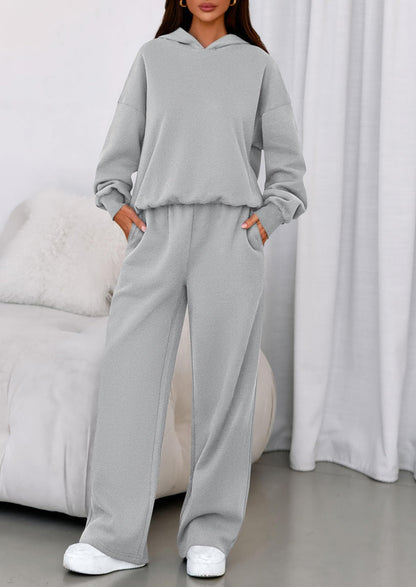 Osonn Womens Sweatsuits 2 Piece Set Casual Winter Long Sleeve Hoodie Loose Wide Leg Sweatpants Fall Tracksuit