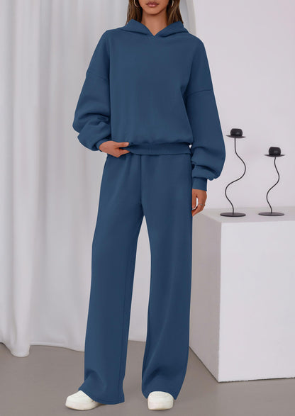 Osonn Womens Sweatsuits 2 Piece Set Casual Winter Long Sleeve Hoodie Loose Wide Leg Sweatpants Fall Tracksuit