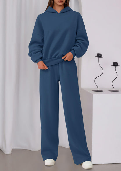 Osonn Womens Sweatsuits 2 Piece Set Casual Winter Long Sleeve Hoodie Loose Wide Leg Sweatpants Fall Tracksuit