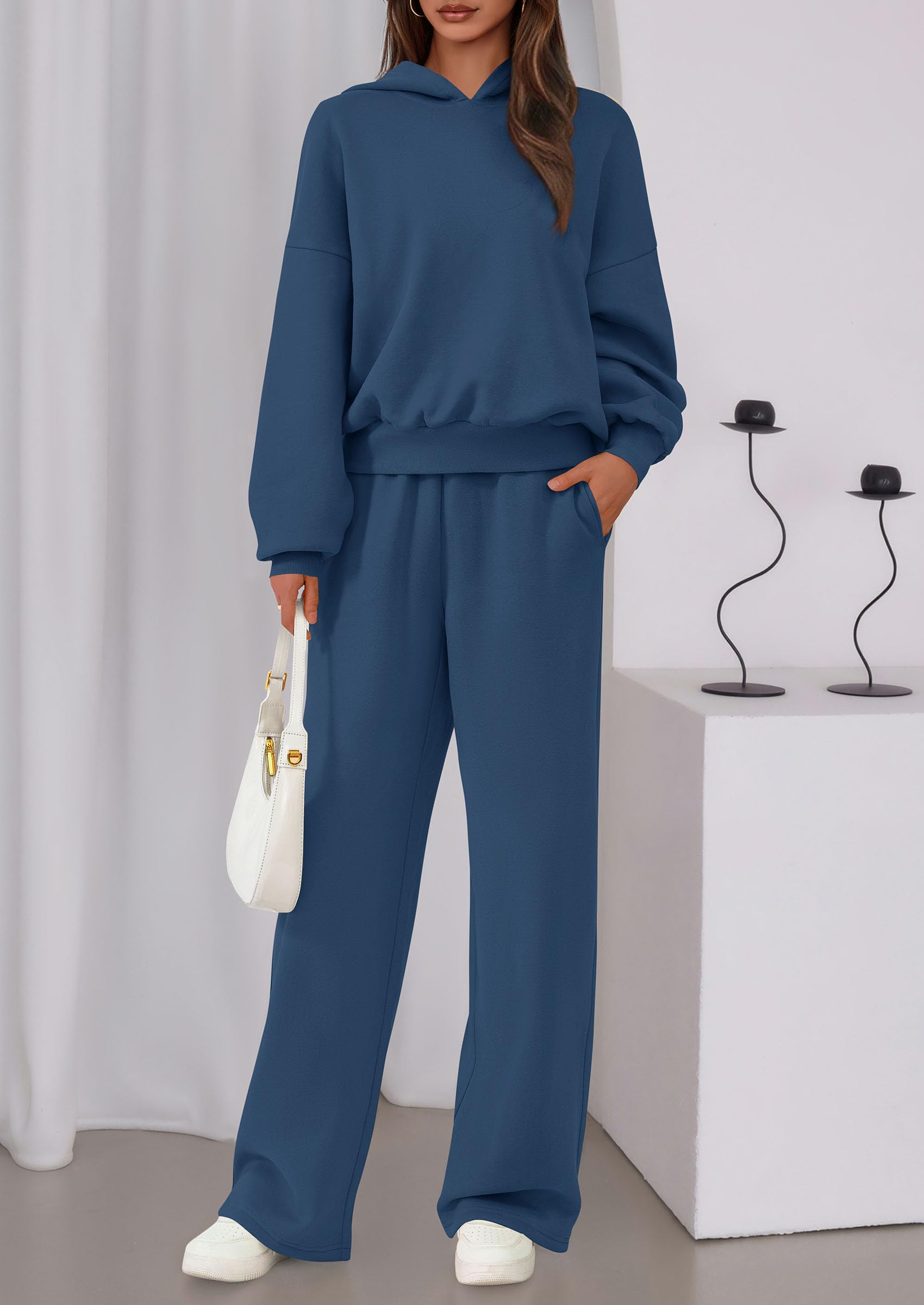 Osonn Womens Sweatsuits 2 Piece Set Casual Winter Long Sleeve Hoodie Loose Wide Leg Sweatpants Fall Tracksuit