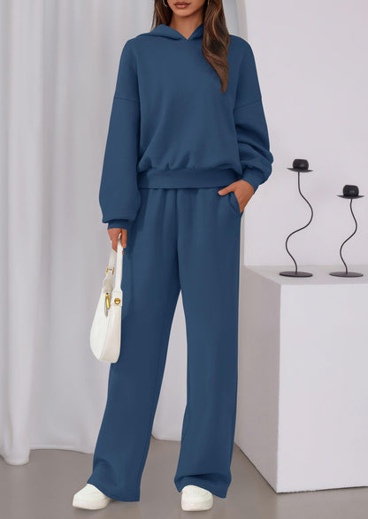 Osonn Womens Sweatsuits 2 Piece Set Casual Winter Long Sleeve Hoodie Loose Wide Leg Sweatpants Fall Tracksuit