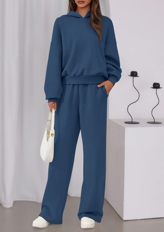 Osonn Womens Sweatsuits 2 Piece Set Casual Winter Long Sleeve Hoodie Loose Wide Leg Sweatpants Fall Tracksuit