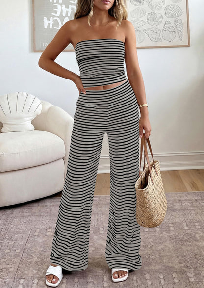 Osonn Summer Sets Women 2 Piece Outfits Matching Striped Loungewear Spring Airport Travel Beach Vacation Clothes