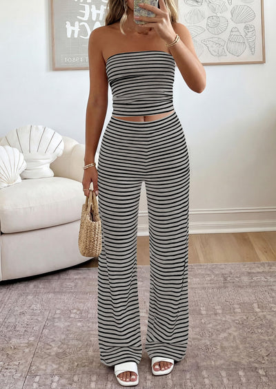 Osonn Summer Sets Women 2 Piece Outfits Matching Striped Loungewear Spring Airport Travel Beach Vacation Clothes