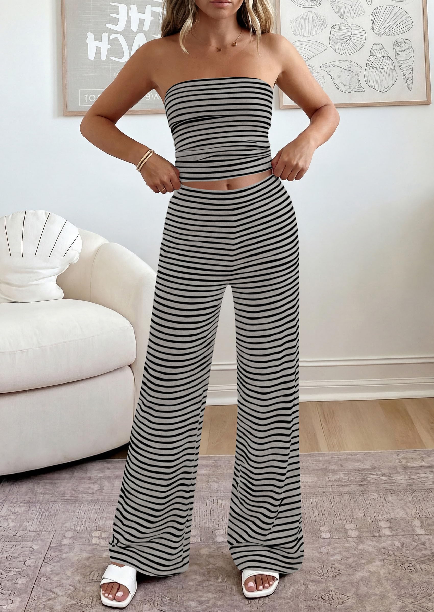 Osonn Summer Sets Women 2 Piece Outfits Matching Striped Loungewear Spring Airport Travel Beach Vacation Clothes