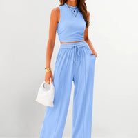 Osonn 2 Piece Sets Sleeveless Tank Ribbed Travel Vacation Lounge Wear Outfits