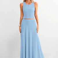 Osonn 2 Piece Maxi Skirt Sets Casual Knit Cropped Tank Top High Waisted Long Skirts Outfit