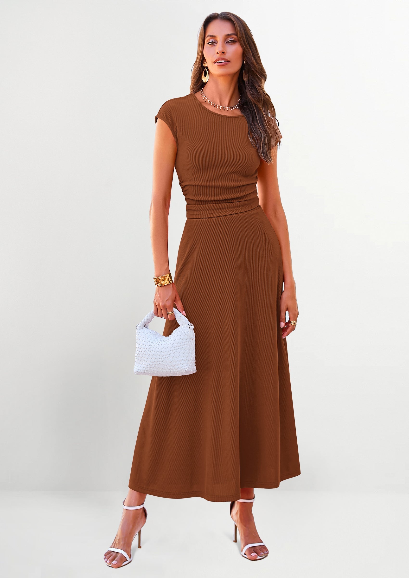 Osonn Summer Two Piece Skirt Set for Women Dressy Casual Knit Matching Travel Spring Vacation Lounge Outfits