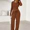 Osonn Women's Fall Trendy 2 Piece Outfits Lounge Sets Long Sleeve Top Henley Shirts Wide Leg Pants Travel Clothes