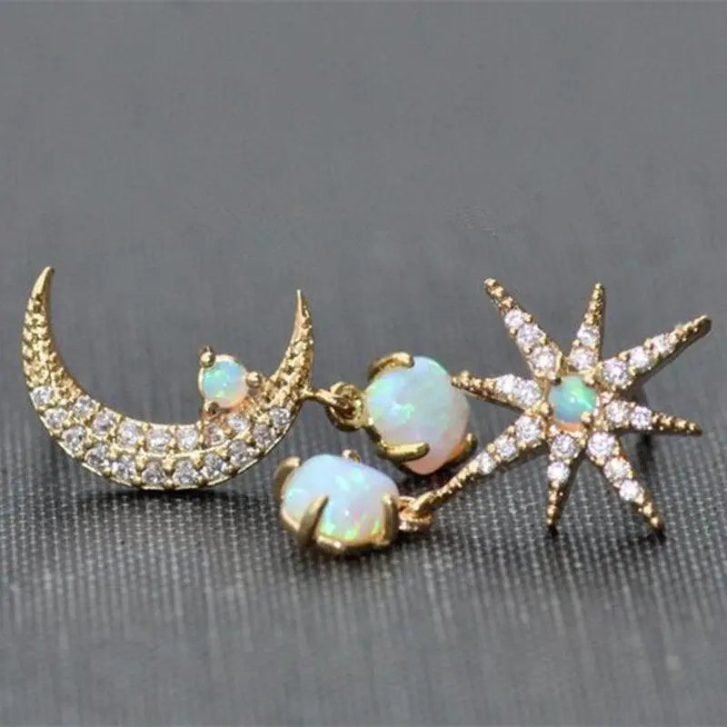 Gold Opal Moon Earrings — image 2