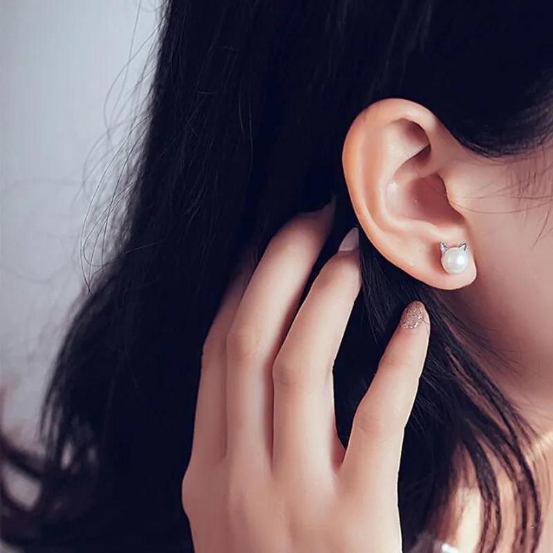 Pearl Cat Stud Earrings — image 3