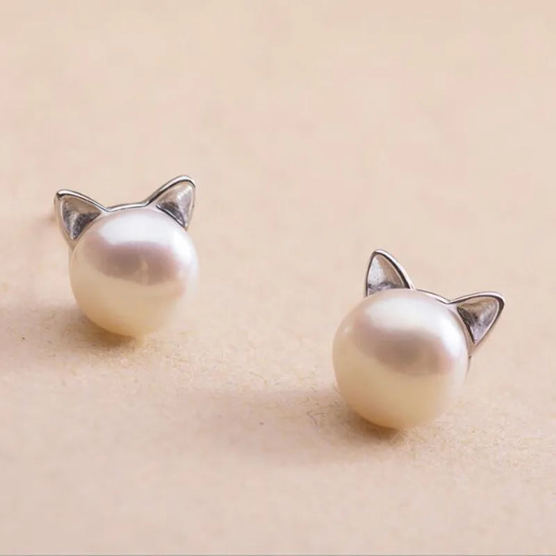 Pearl Cat Stud Earrings — image 2