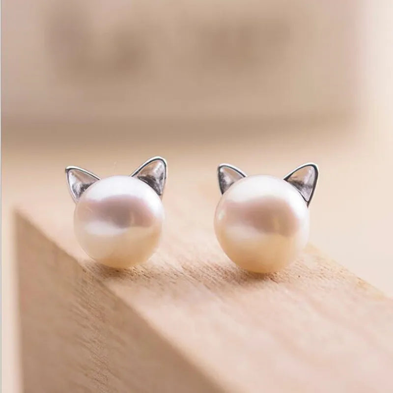 Pearl Cat Stud Earrings — image 1