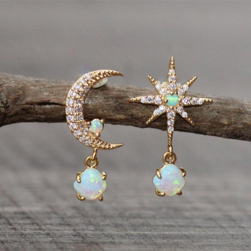 Moon Star Opal Gold Earrings — image 1