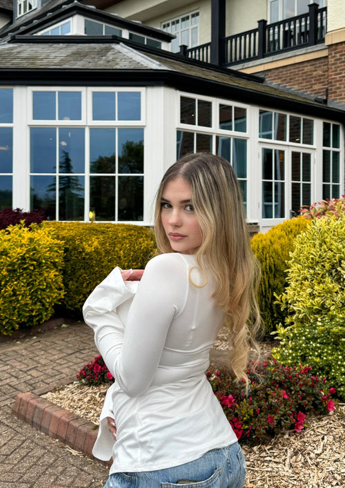 Estella Tie Front Long Sleeve Top - White