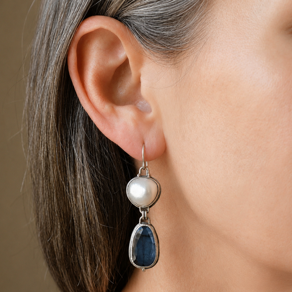 Blue Stone Pearl Earrings — image 2