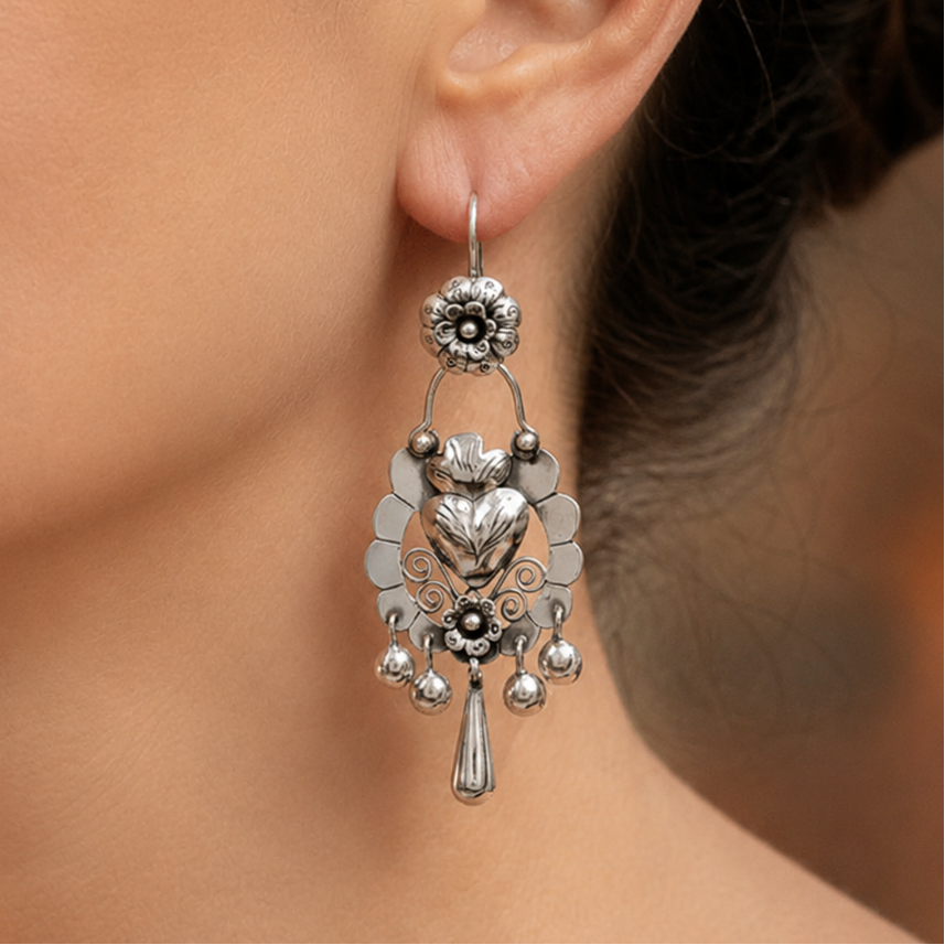 Silver Floral Chandelier Earrings — image 2