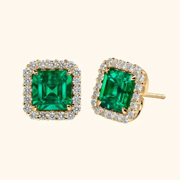 Emerald Square Stone Studs Earrings — image 1
