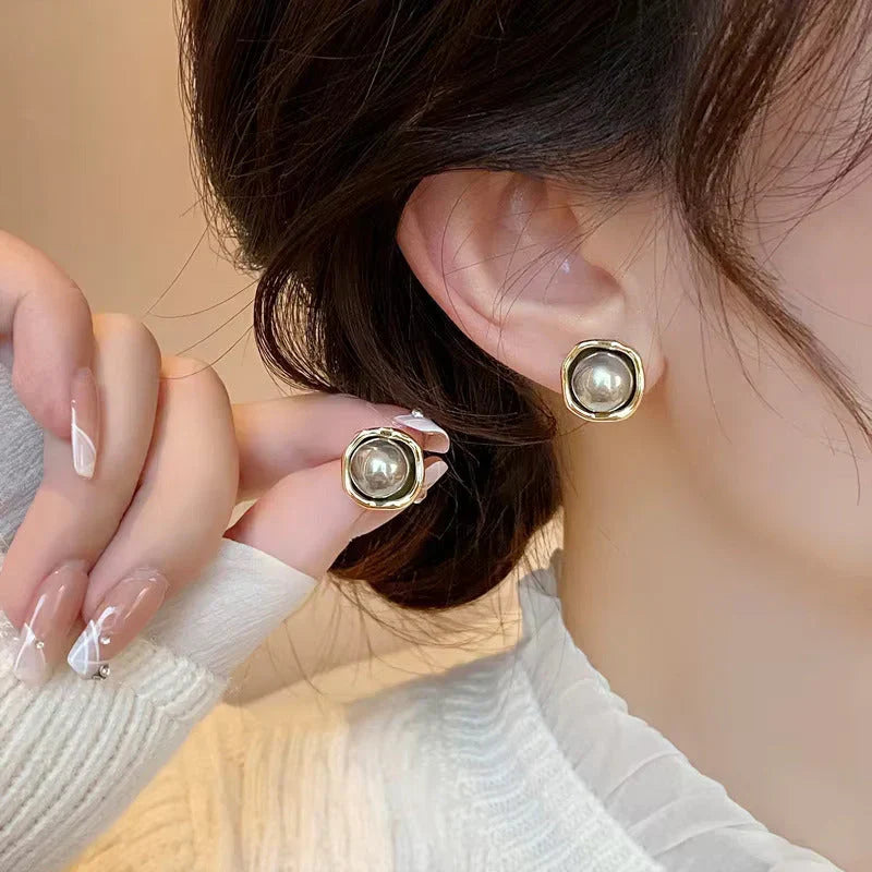 Luxe Black Pearl Stud Earrings — image 2