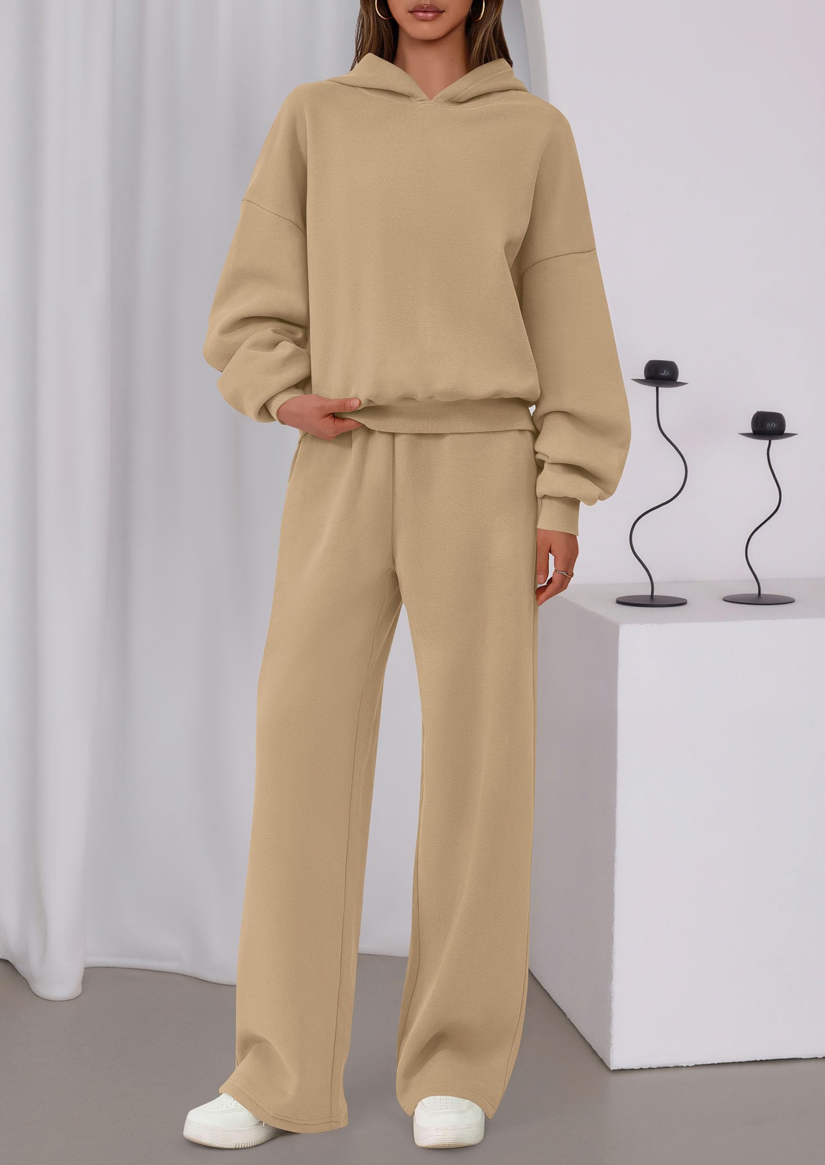 Osonn Womens Sweatsuits 2 Piece Set Casual Winter Long Sleeve Hoodie Loose Wide Leg Sweatpants Fall Tracksuit