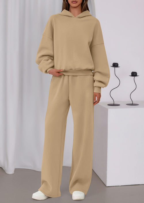 Osonn Womens Sweatsuits 2 Piece Set Casual Winter Long Sleeve Hoodie Loose Wide Leg Sweatpants Fall Tracksuit