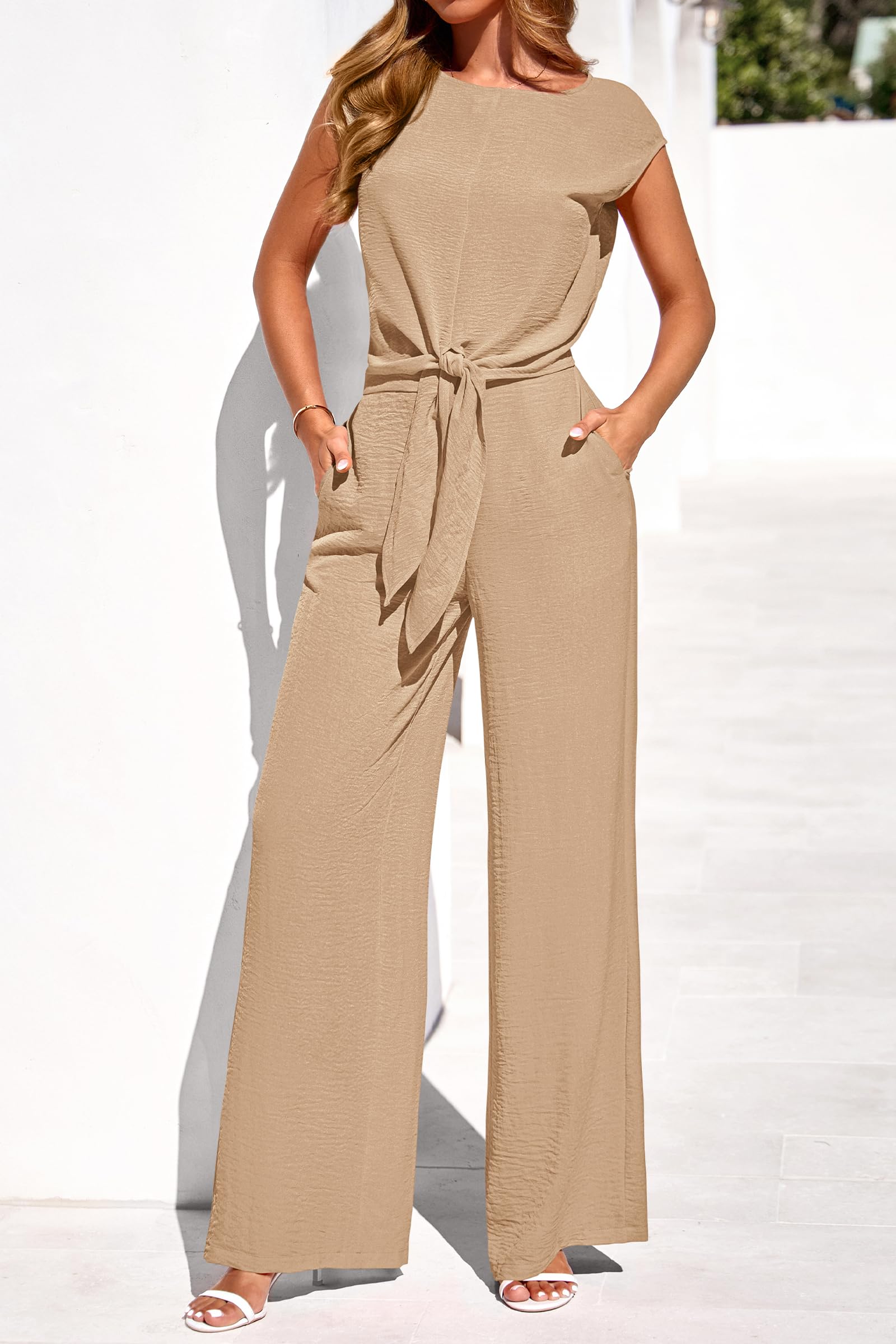 Osonn Women 2 Piece Lounge Sets Casual Summer Outfits Cap Sleeve Strappy Crop Tops Wide Leg Pant Tracksuit